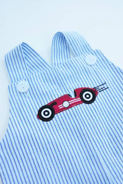 Boys Blue Pinstripe Overalls Racing Car