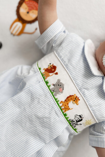 Animal Safari Hand Smocked Boys Romper