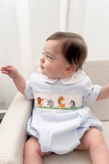 Animal Safari Hand Smocked Boys Romper