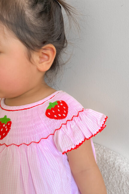 Strawberry Hand Smocked Bishop Romper