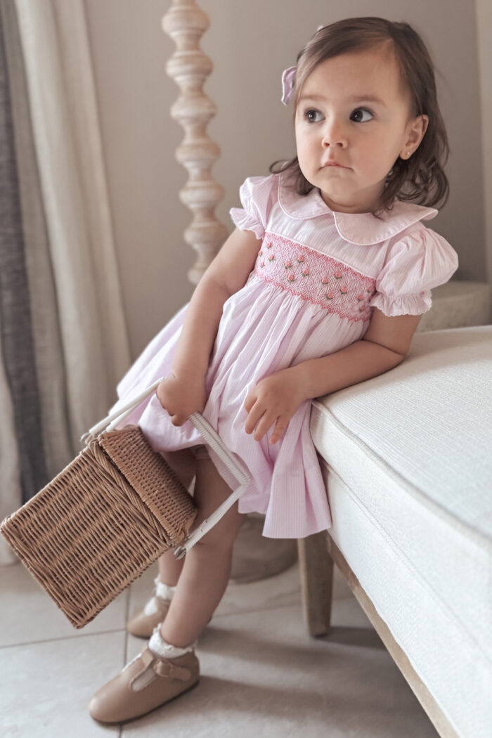 Light Pink Striped Hand Smocked Dress