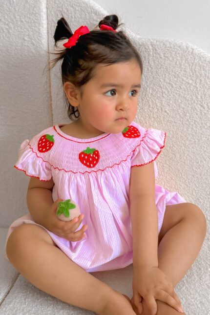 Strawberry Hand Smocked Bishop Romper