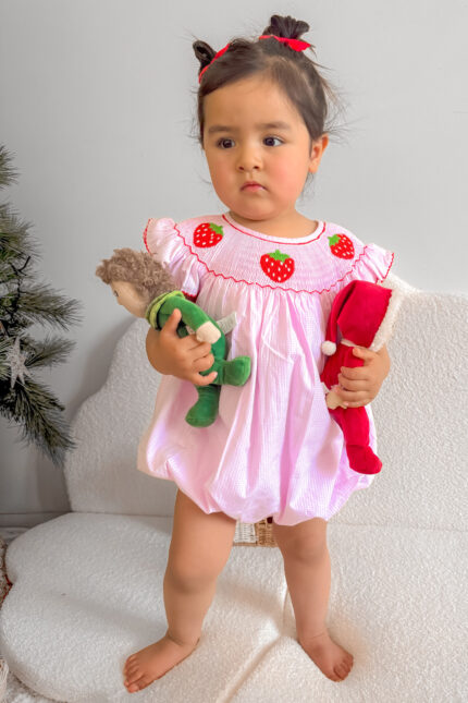 Strawberry Hand Smocked Bishop Romper