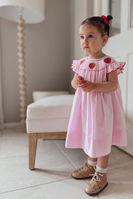 Strawberry Hand Smocked Bishop Dress