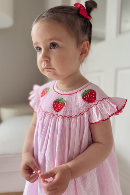 Strawberry Hand Smocked Bishop Dress