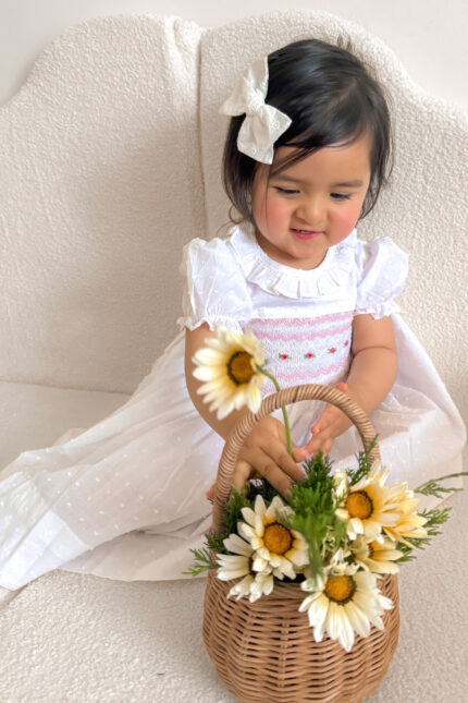 White Swiss Dot Hand Smocked Dress