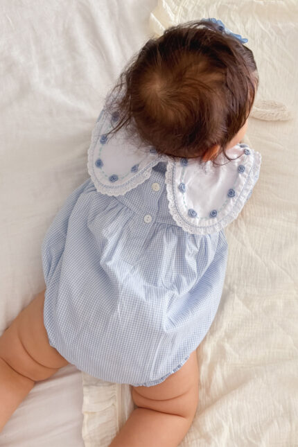 Blue Rosette Gingham Romper