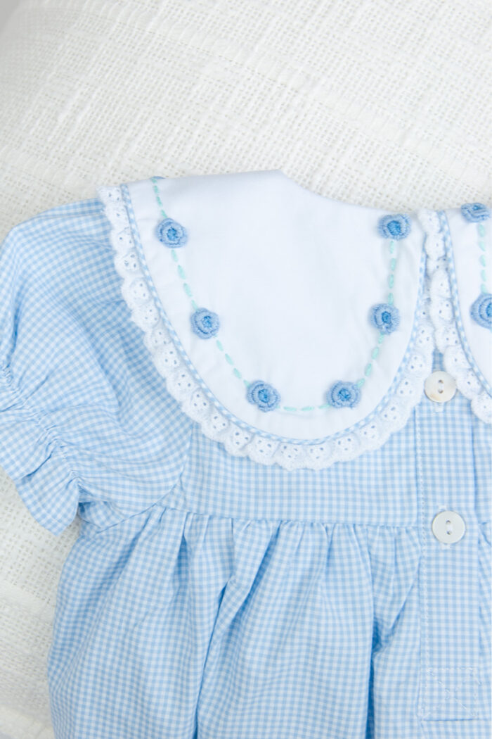 Blue Rosette Gingham Romper